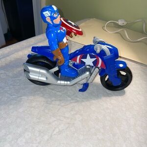 Captain Hero Blue Motorcycle Action Figure with Shield Playskool